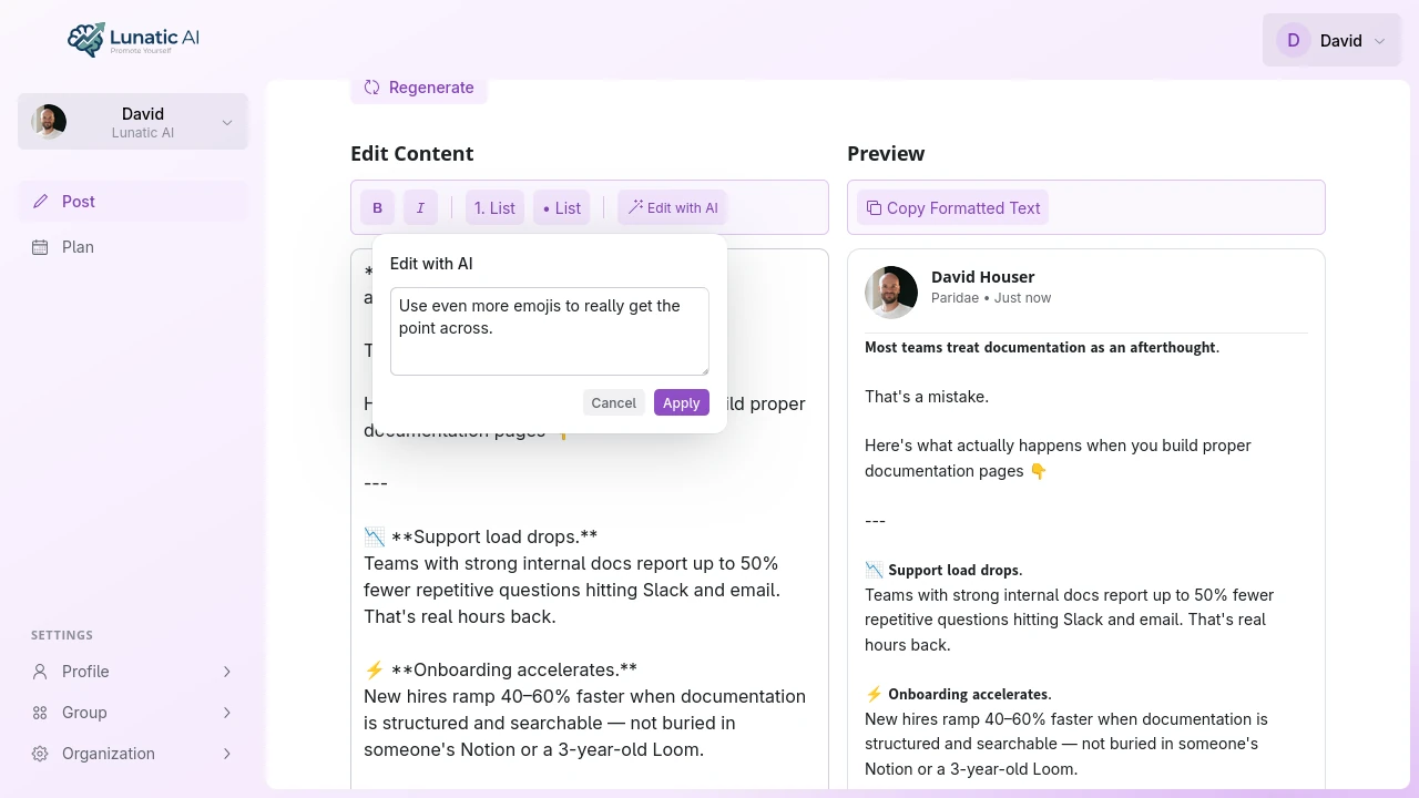 AI editing popover with instruction input field