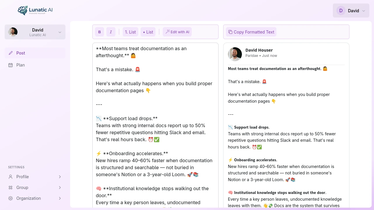 Post after AI edit with updated content in preview