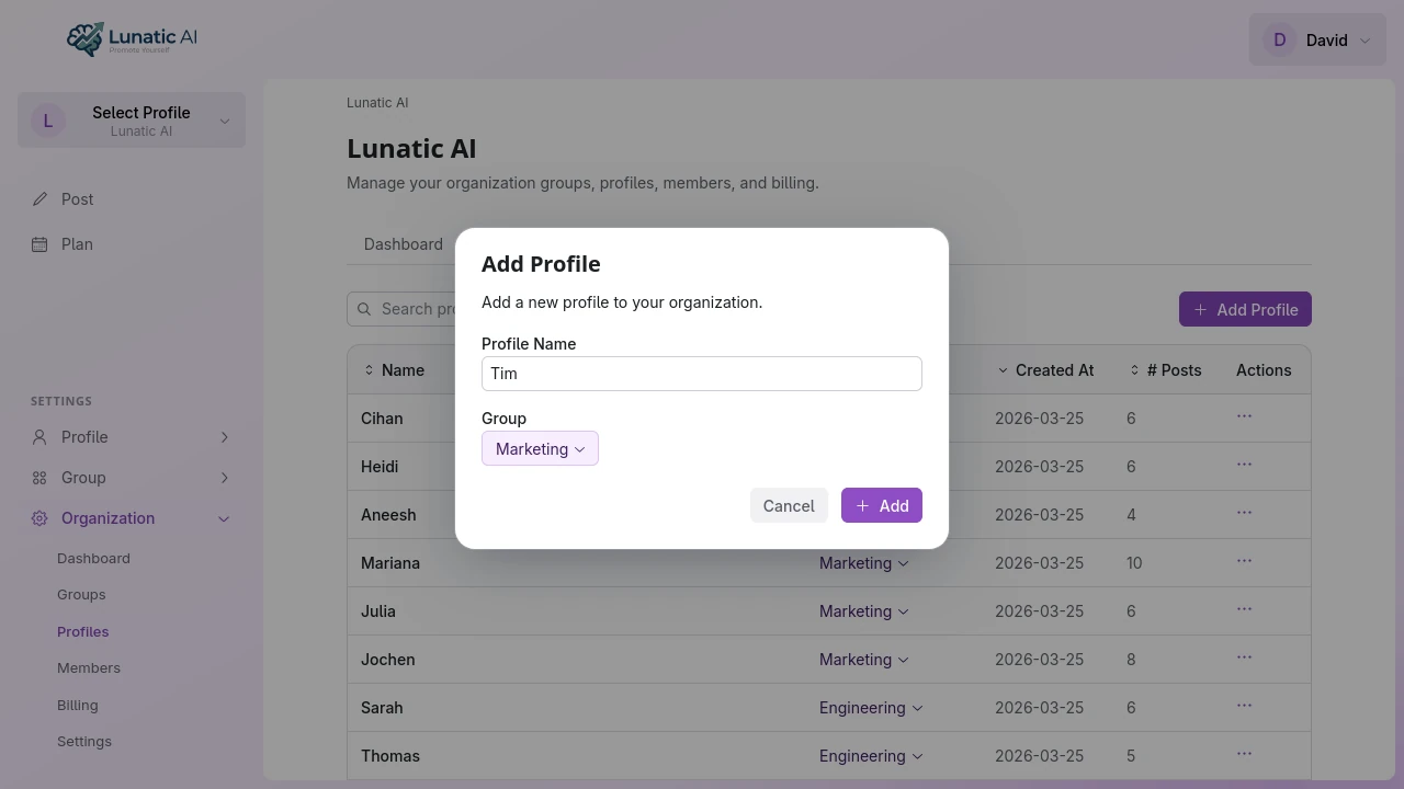 Add profile dialog with name input
