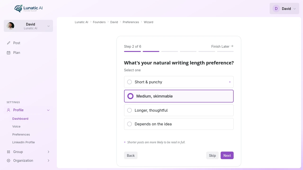 Voice style questionnaire with option cards